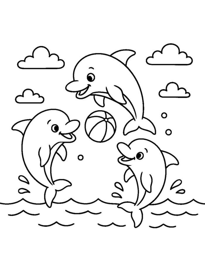 hình tranh tô màu cá heo đang chơi đùa
