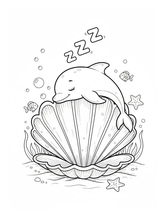 hình tranh tô màu cá heo đang ngủ