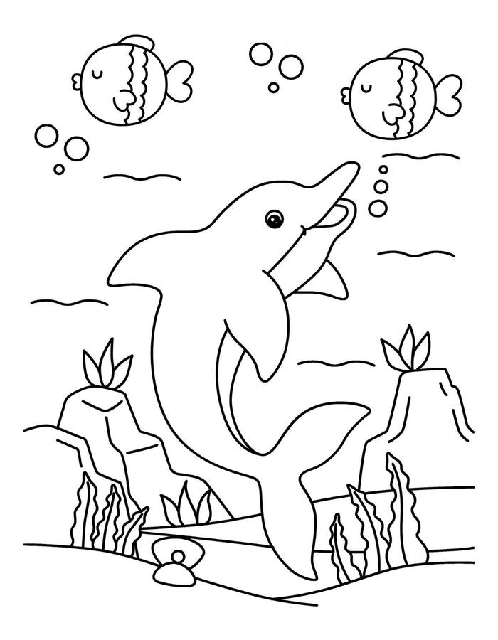 hình tranh tô màu cá heo dễ quan sát