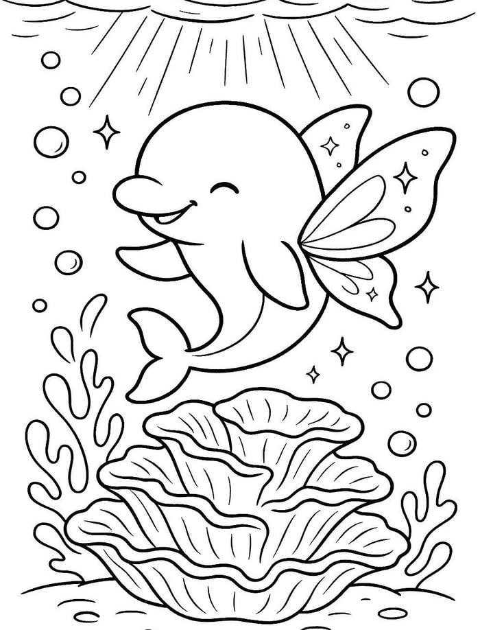 hình tranh tô màu cá heo dễ thực hiện