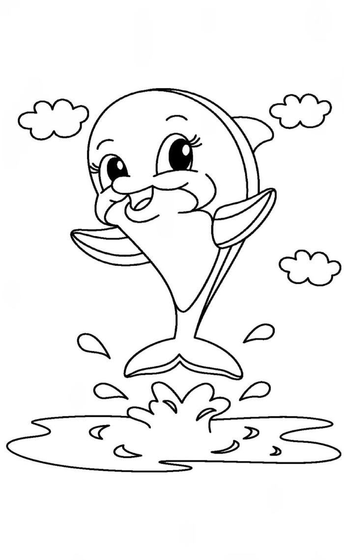 hình tranh tô màu cá heo dễ thương