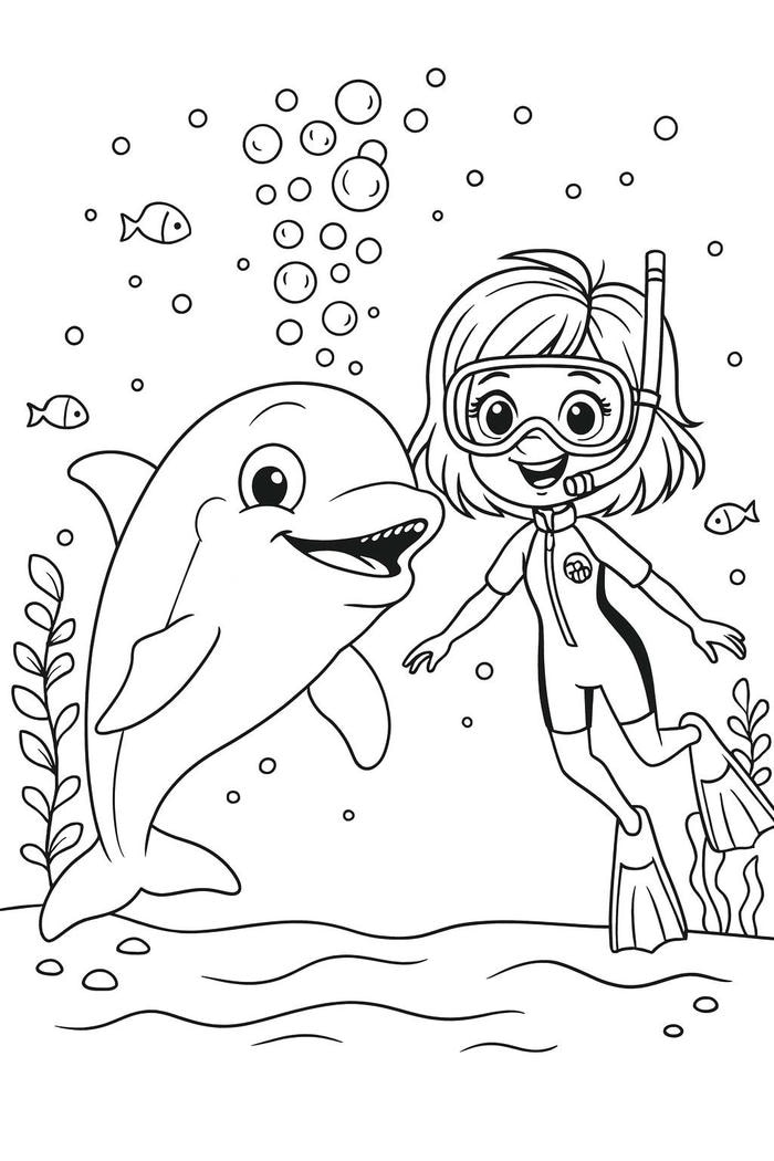 hình tranh tô màu cá heo gần gũi