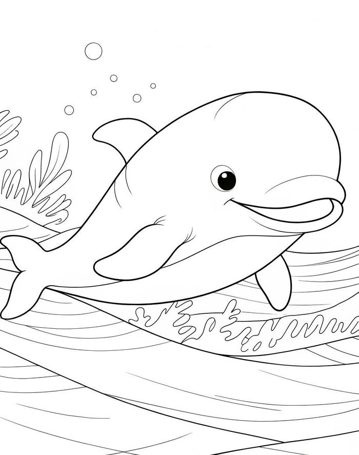 hình tranh tô màu cá heo hoạt hình