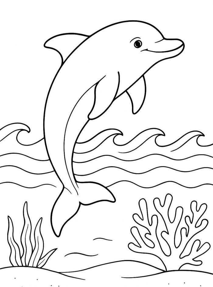 hình tranh tô màu cá heo hồn nhiên