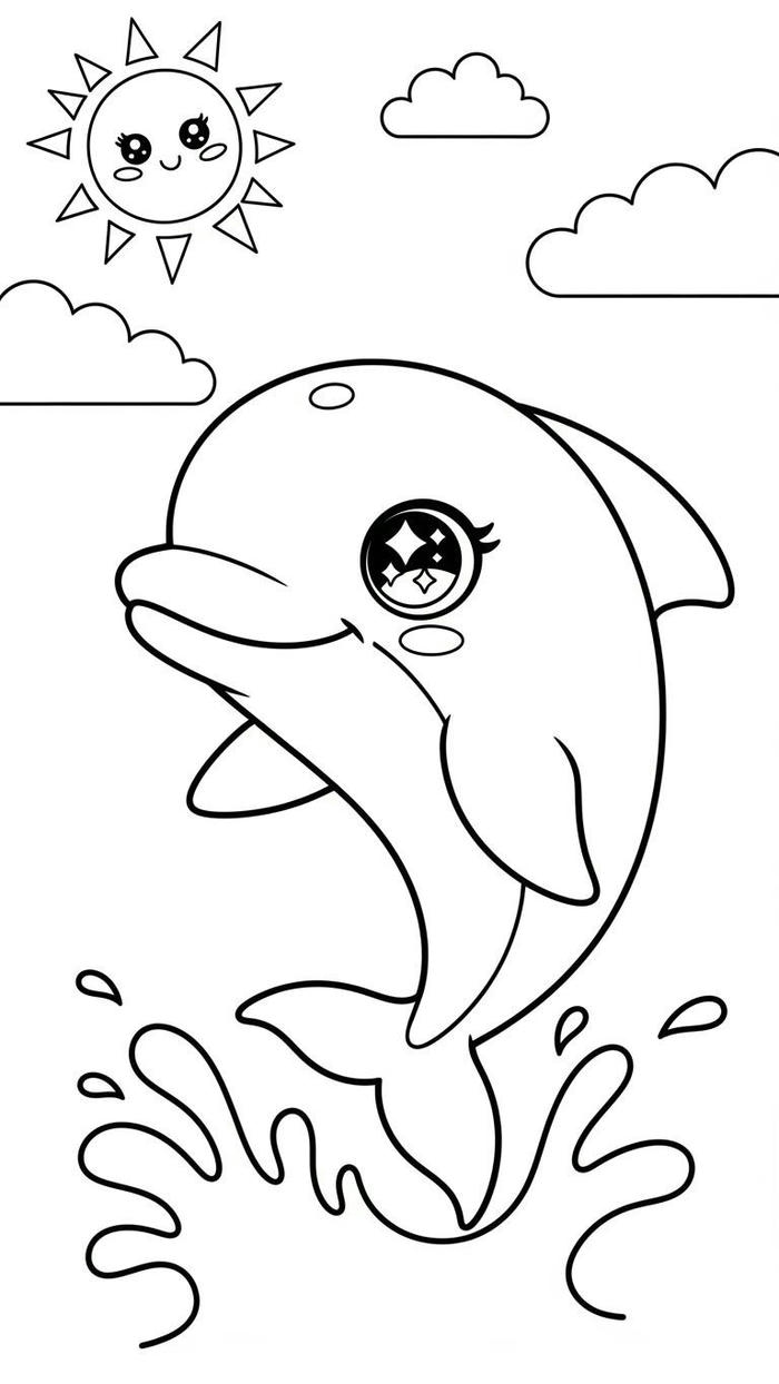 hình tranh tô màu cá heo minh họa