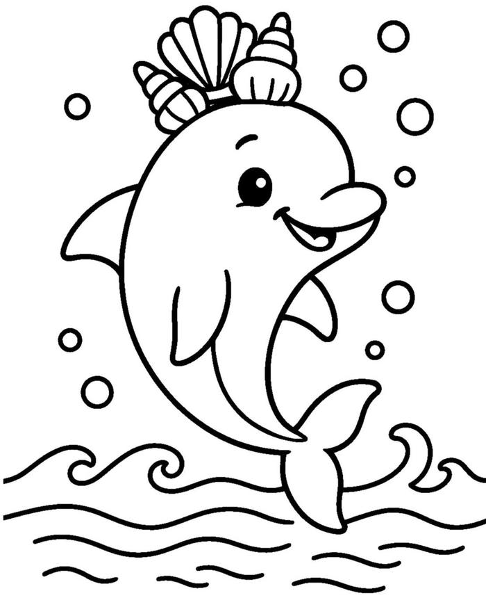 hình tranh tô màu cá heo nét rõ