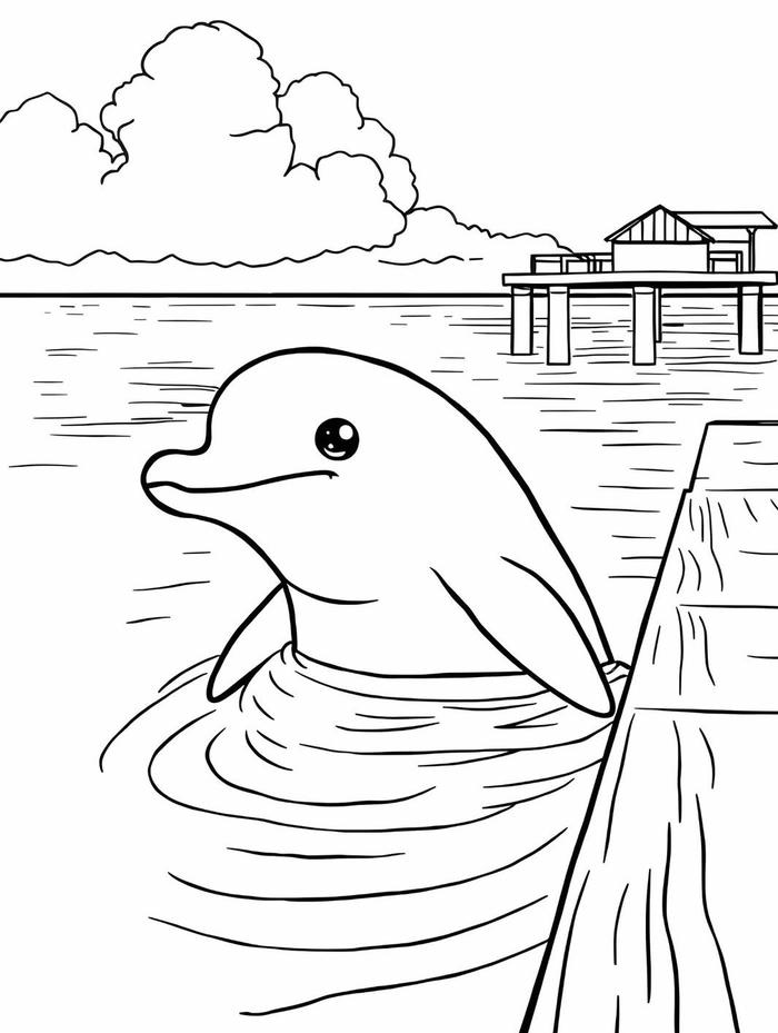 hình tranh tô màu cá heo sáng sủa