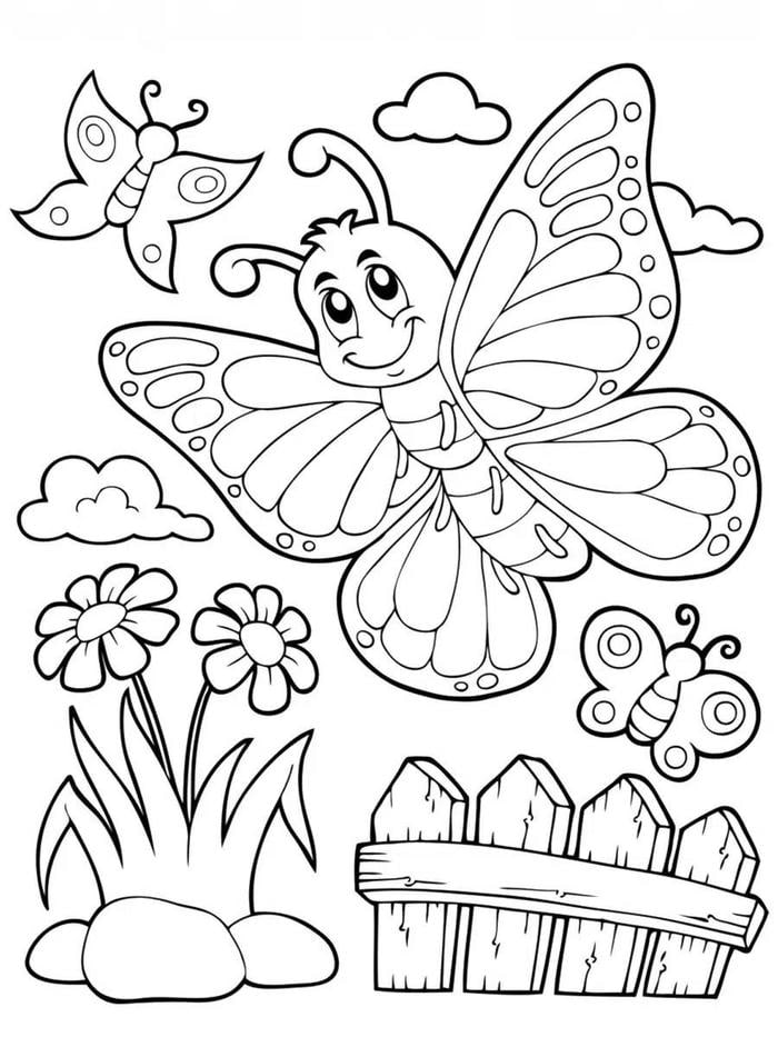 hình tranh tô màu con bướm cánh xòe