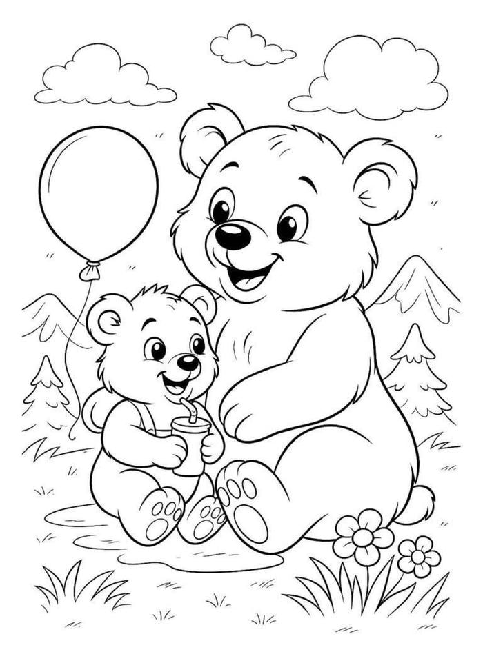 hình tranh tô màu con gấu cầm bóng bay xinh