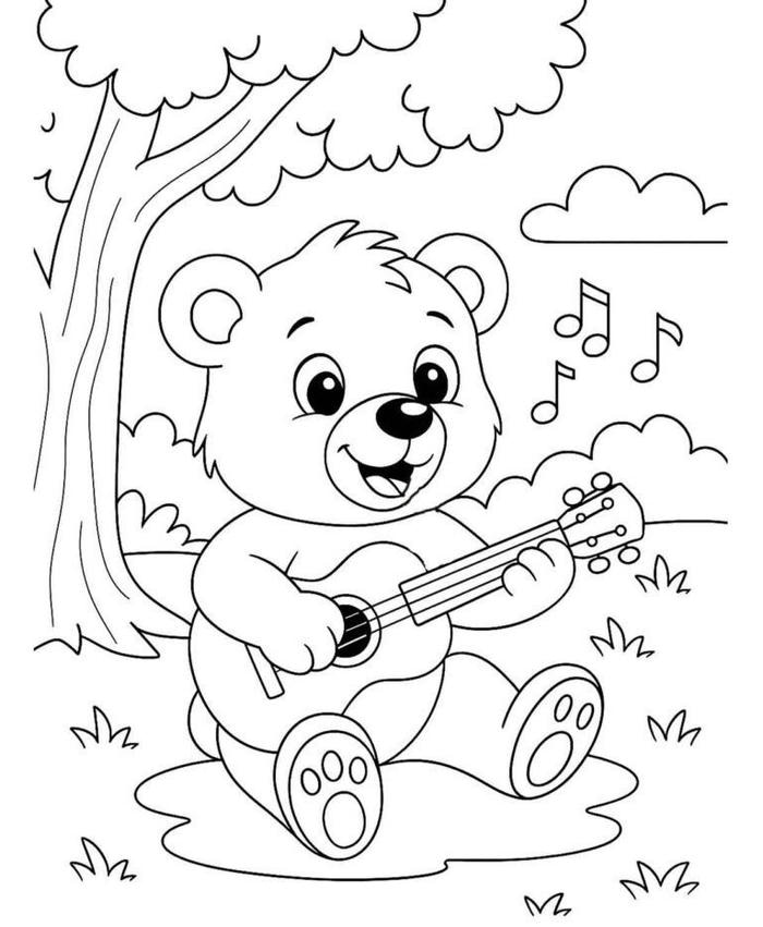 hình tranh tô màu con gấu đàn ca