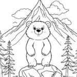 hình tranh tô màu con gấu đứng trên đáJPG