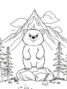 hình tranh tô màu con gấu đứng trên đáJPG