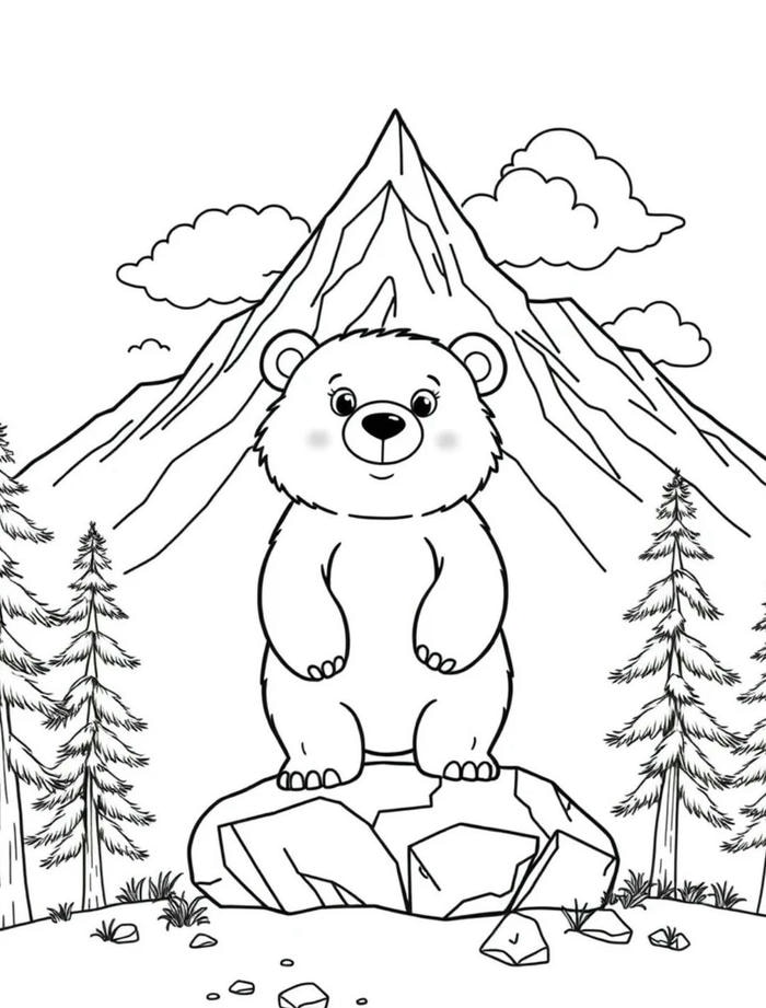 hình tranh tô màu con gấu đứng trên đáJPG