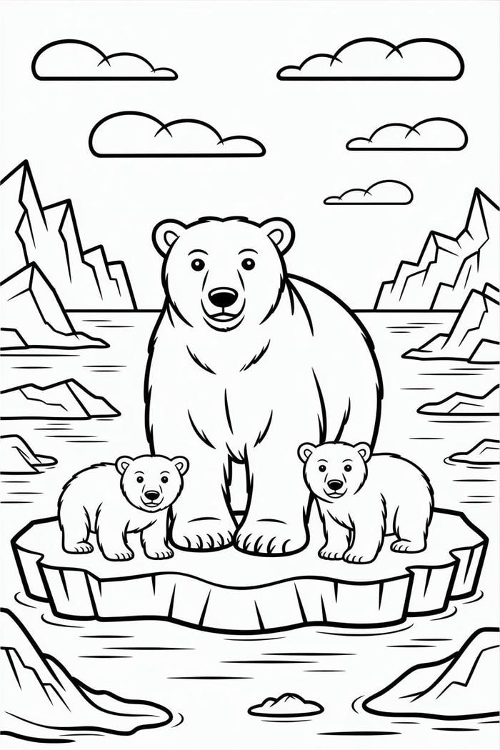 hình tranh tô màu con gấu trên tảng băng