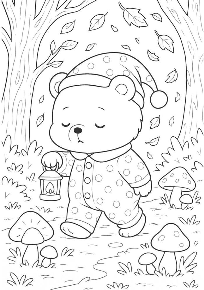 hình tranh tô màu con gấu trong rừng