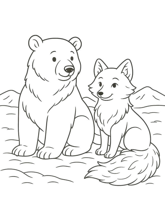 hình tranh tô màu con gấu và cáo
