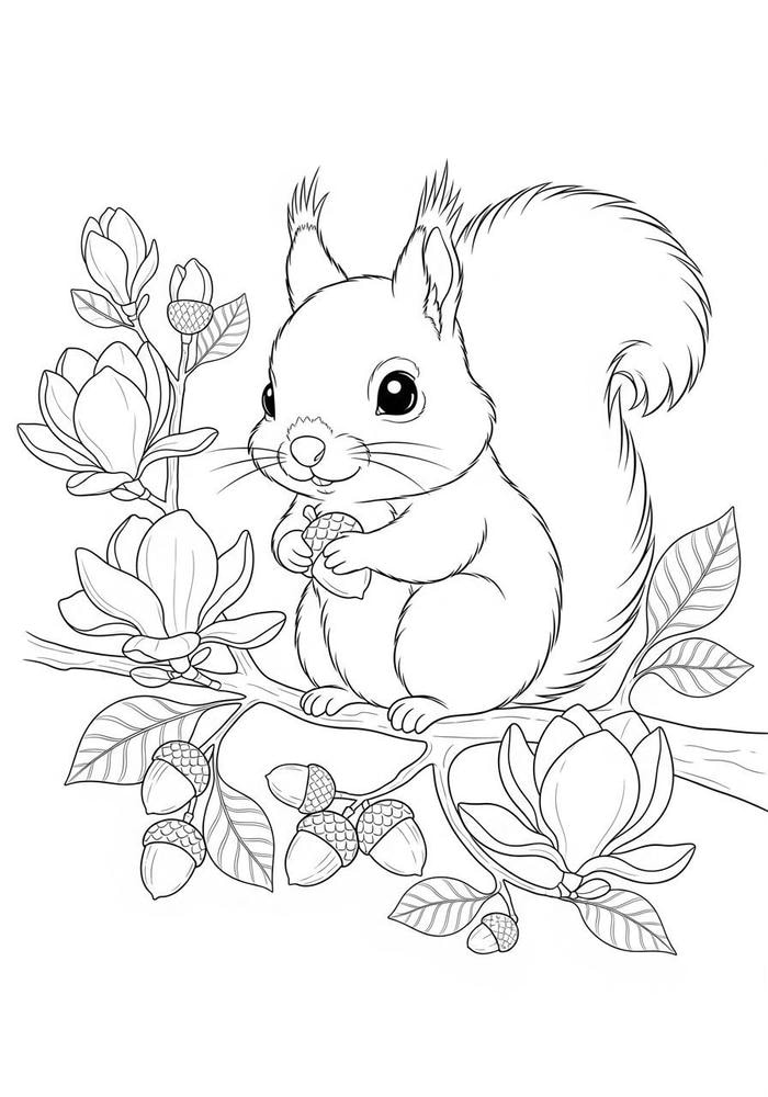 hình tranh tô màu con sóc có đôi tai nhọn