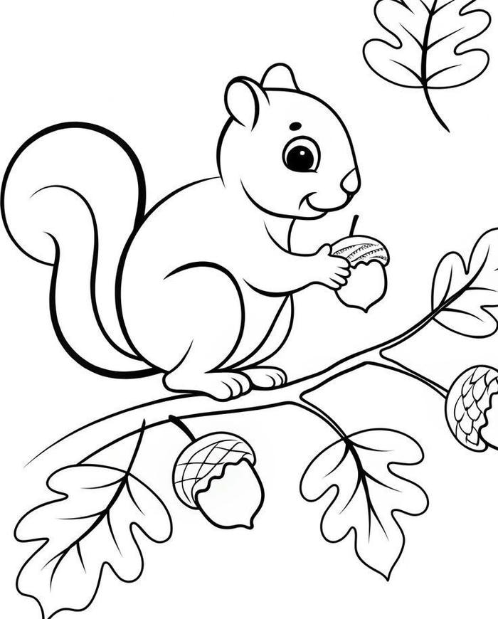 hình tranh tô màu con sóc đang ăn hạt dẻ