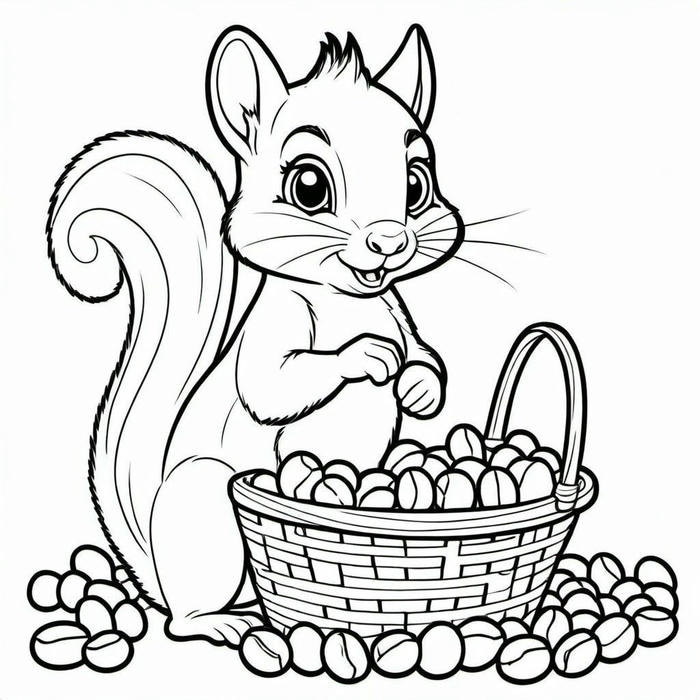 hình tranh tô màu con sóc đứng bằng hai chân