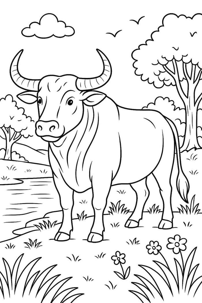 hình tranh tô màu con trâu Việt Nam