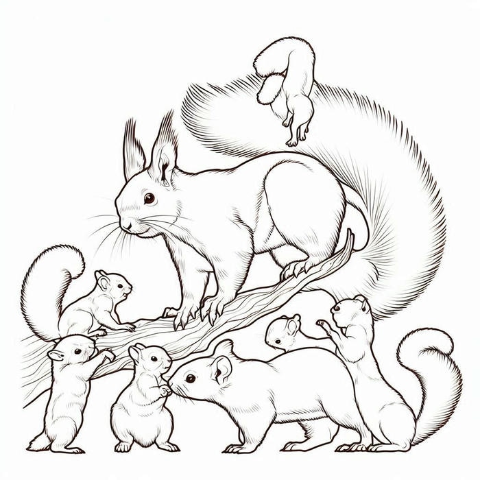 hình tranh tô màu sóc mẹ và đàn con