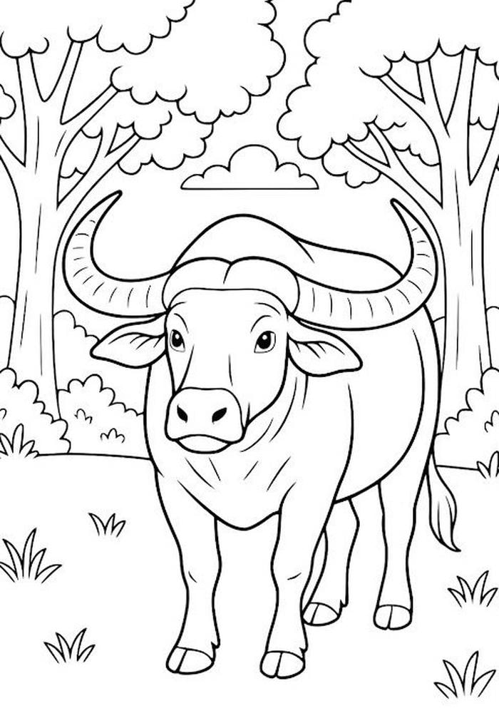 hình tranh tô màu trâu chủ đề quê hương