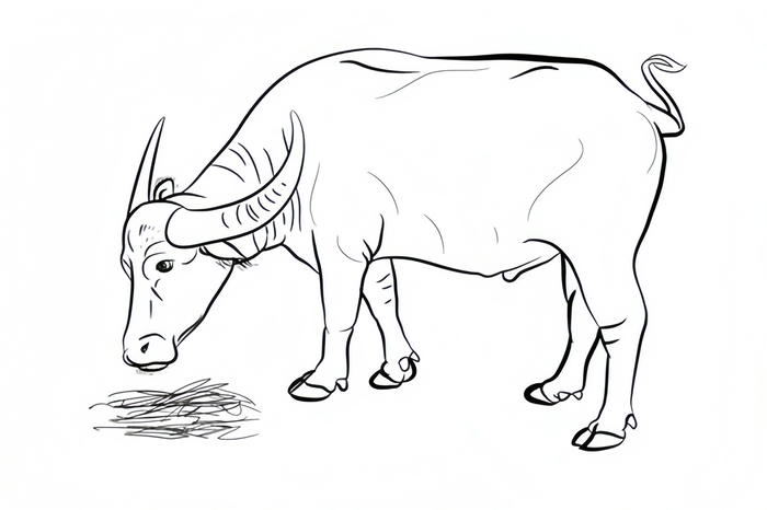 hình tranh tô màu trâu nét phác thô