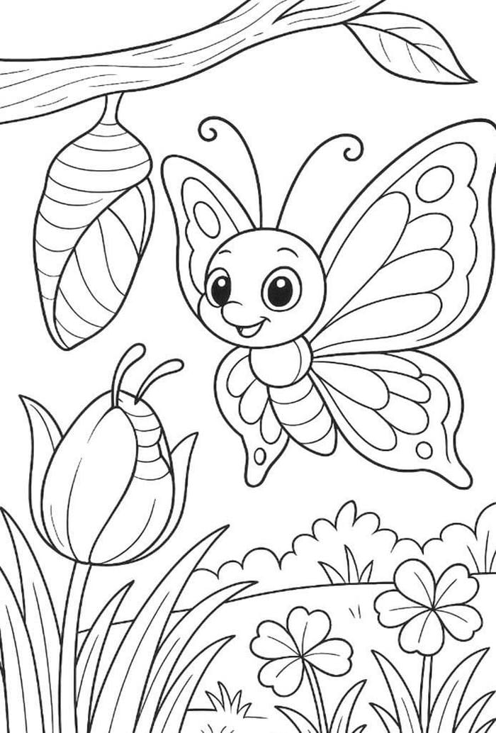 tranh tô màu con bướm kiểu hoạt hình vui