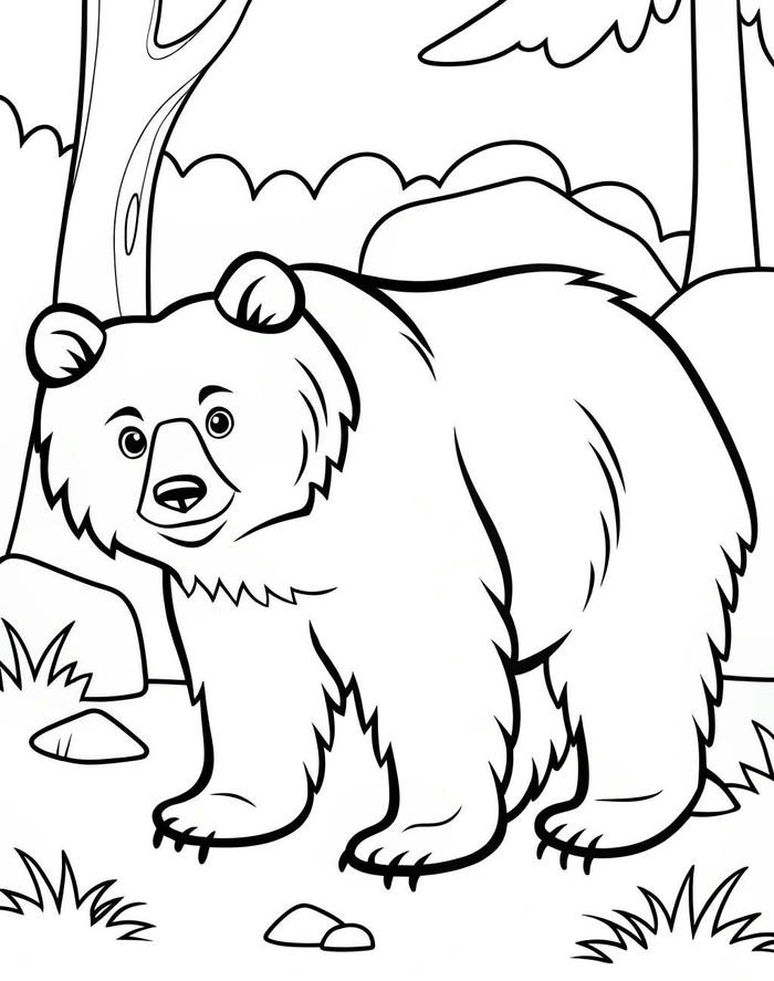 tranh tô màu con gấu đang nghiêng đầu xinh