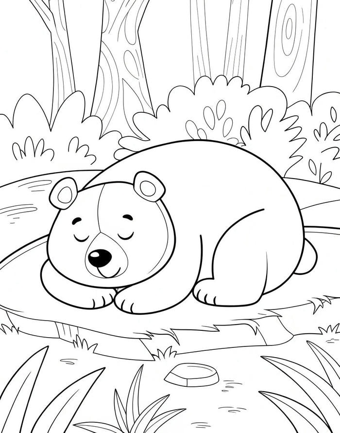 tranh tô màu con gấu dáng vẻ ngủ ngon