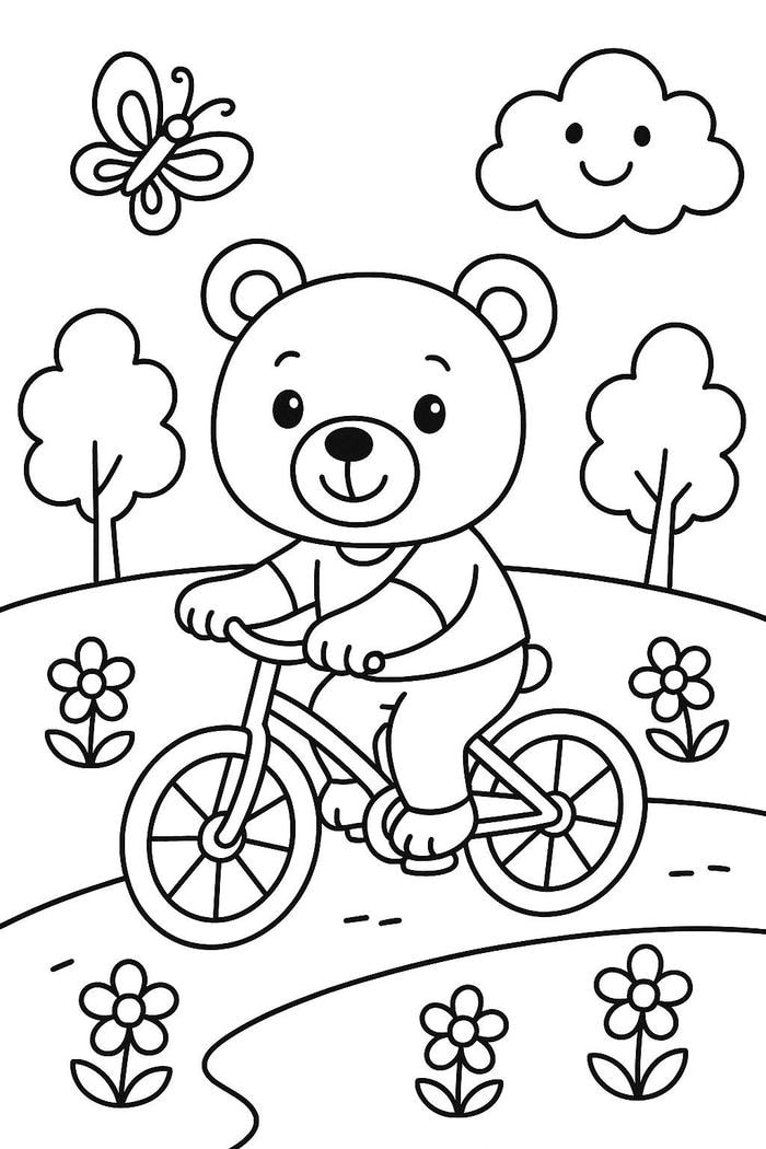 tranh tô màu con gấu đạp xe