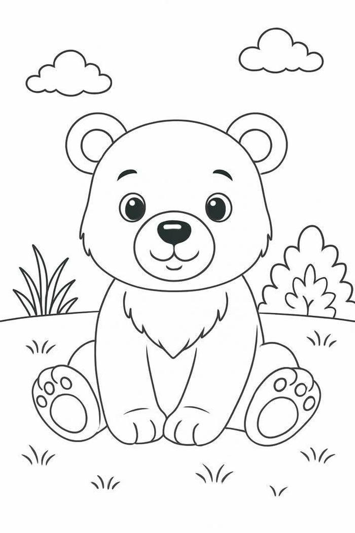 tranh tô màu con gấu ngồi ngay ngắn