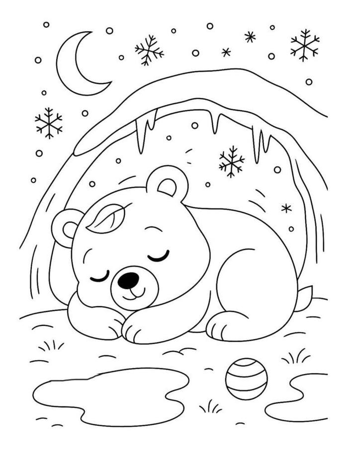 tranh tô màu con gấu ngủ đông