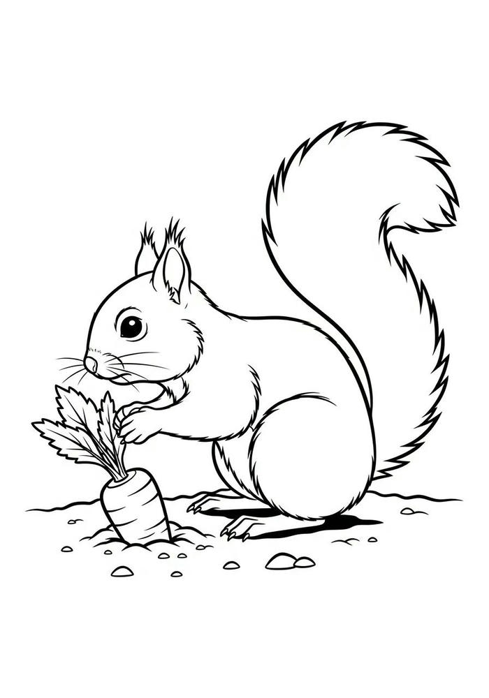 tranh tô màu con sóc nhổ cà rốt